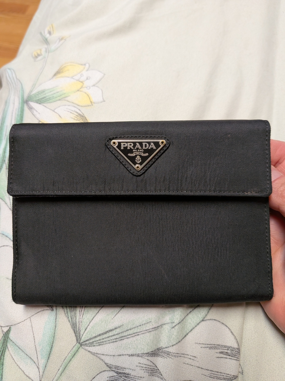 Prada Black Nylon Flap Wallet with Triangle Logo